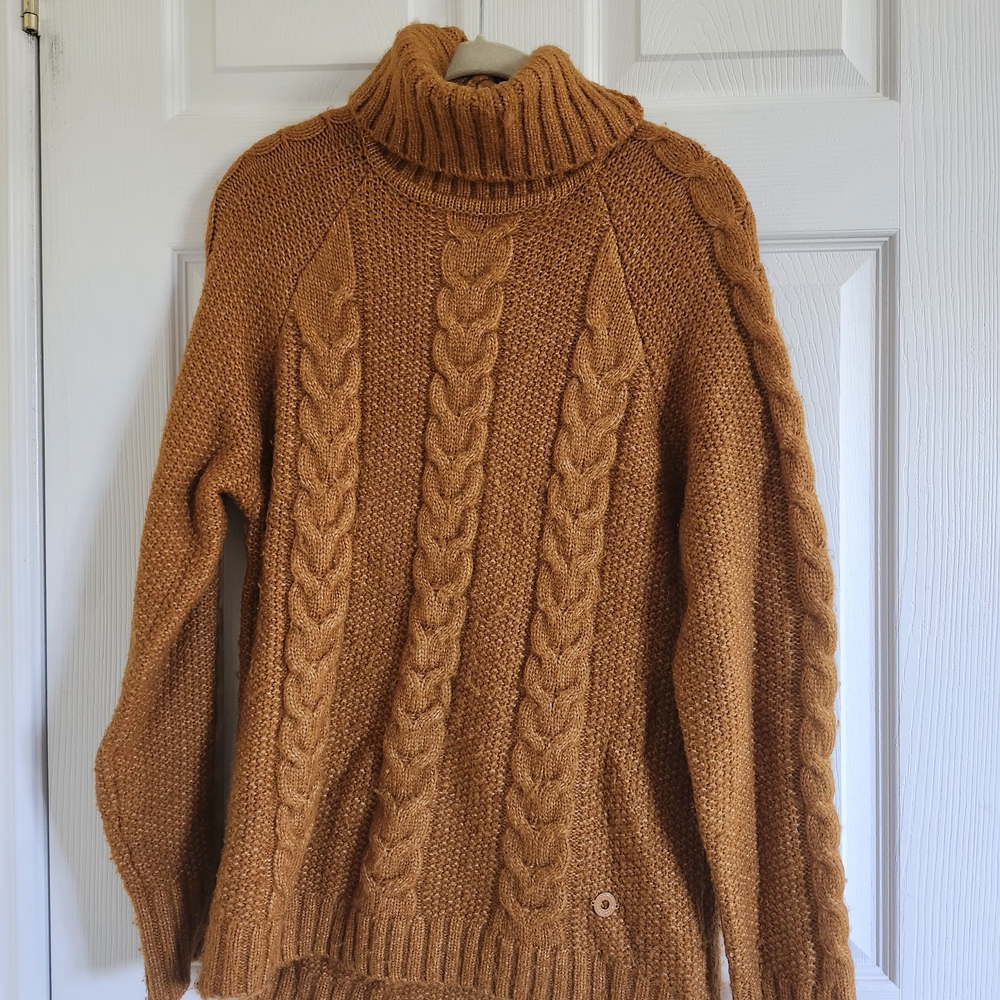 Cozy Cable Knit Turtleneck Sweater - Brown